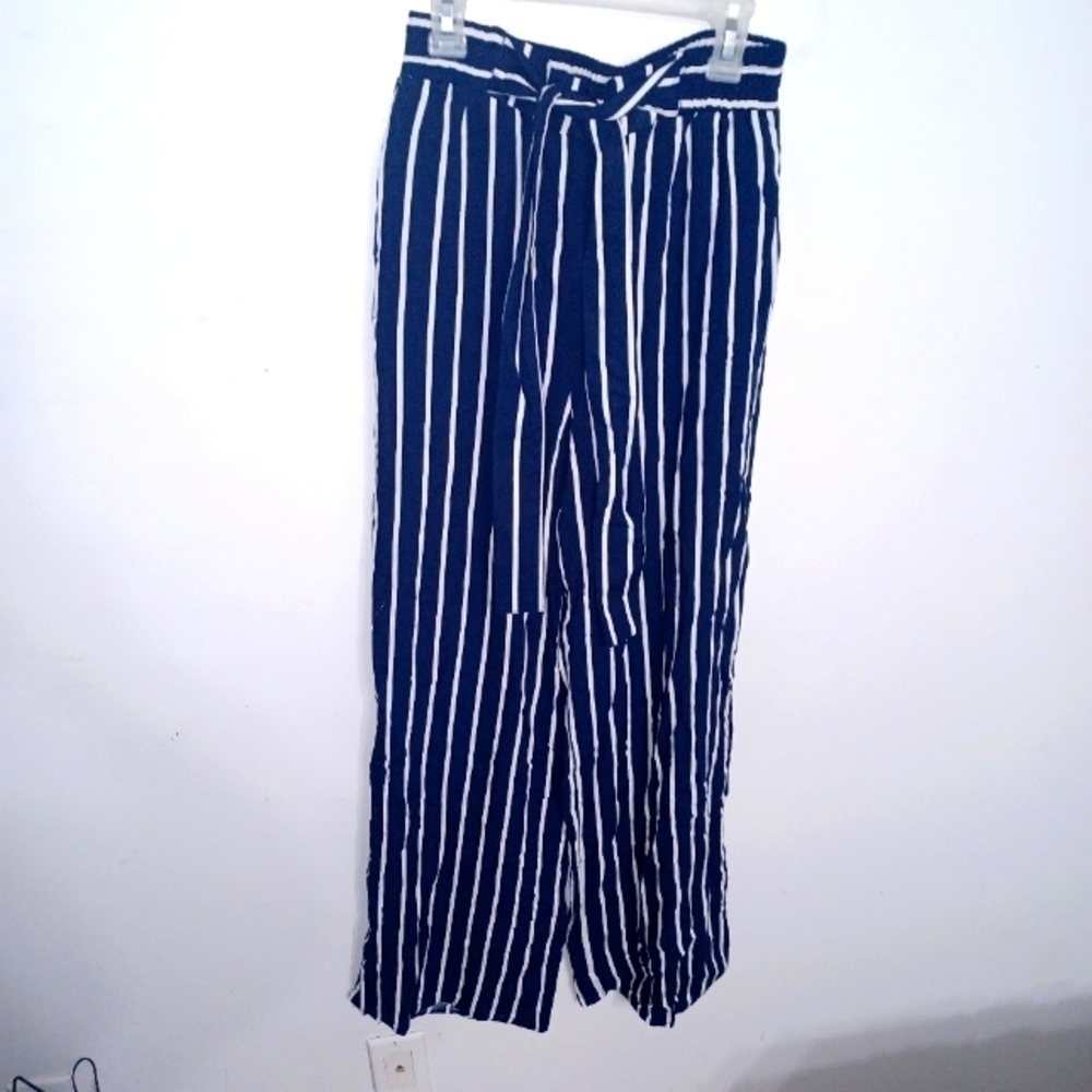 Navy Blue and White Striped Lightweight Pants W Sz Small